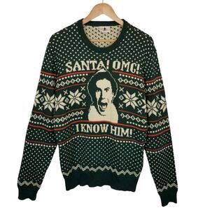 Elf Unisex Santa Crewneck Ugly Christmas Sweater  Green Size XL
